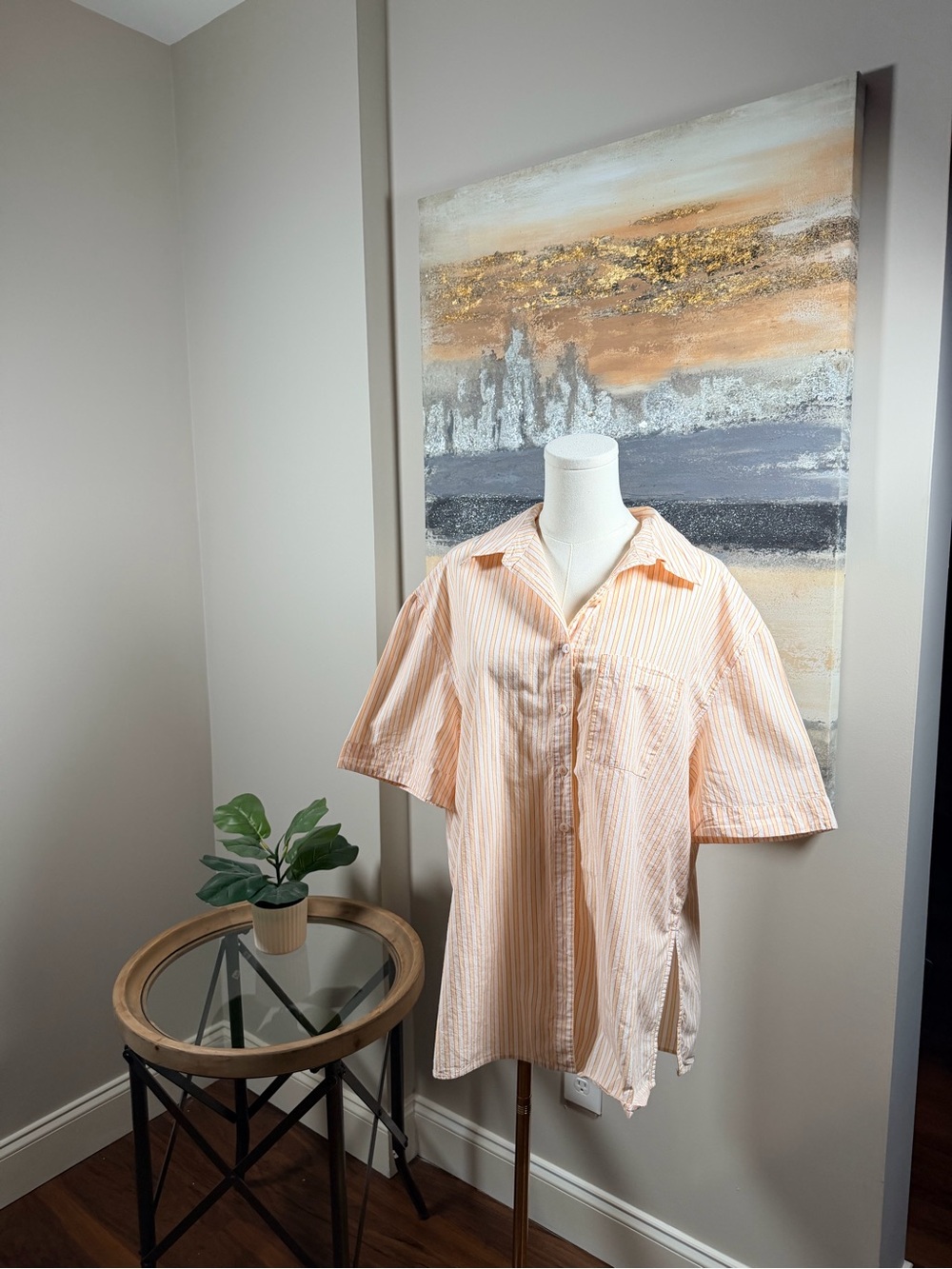 By Anthropologie Orange Striped Cotton Oversized Button Down Shirt - Picture 4 of 11